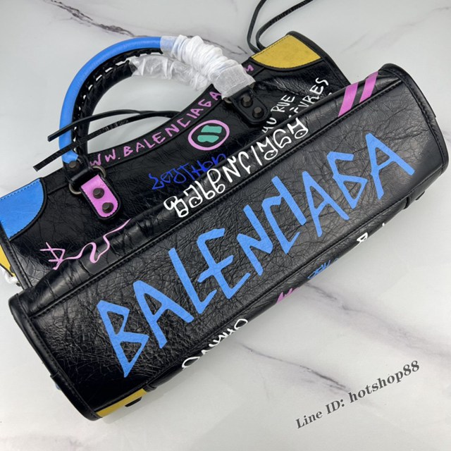 Balenciaga專櫃爆款塗鴉機車包 巴黎世家手提單肩背款原廠爆裂綿羊皮大號塗鴉包 fyj1172